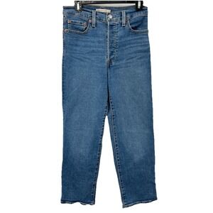 Levis Jeans 28x27 Blue Premium Denim Ribcage Straight Ankle High Rise Button‎